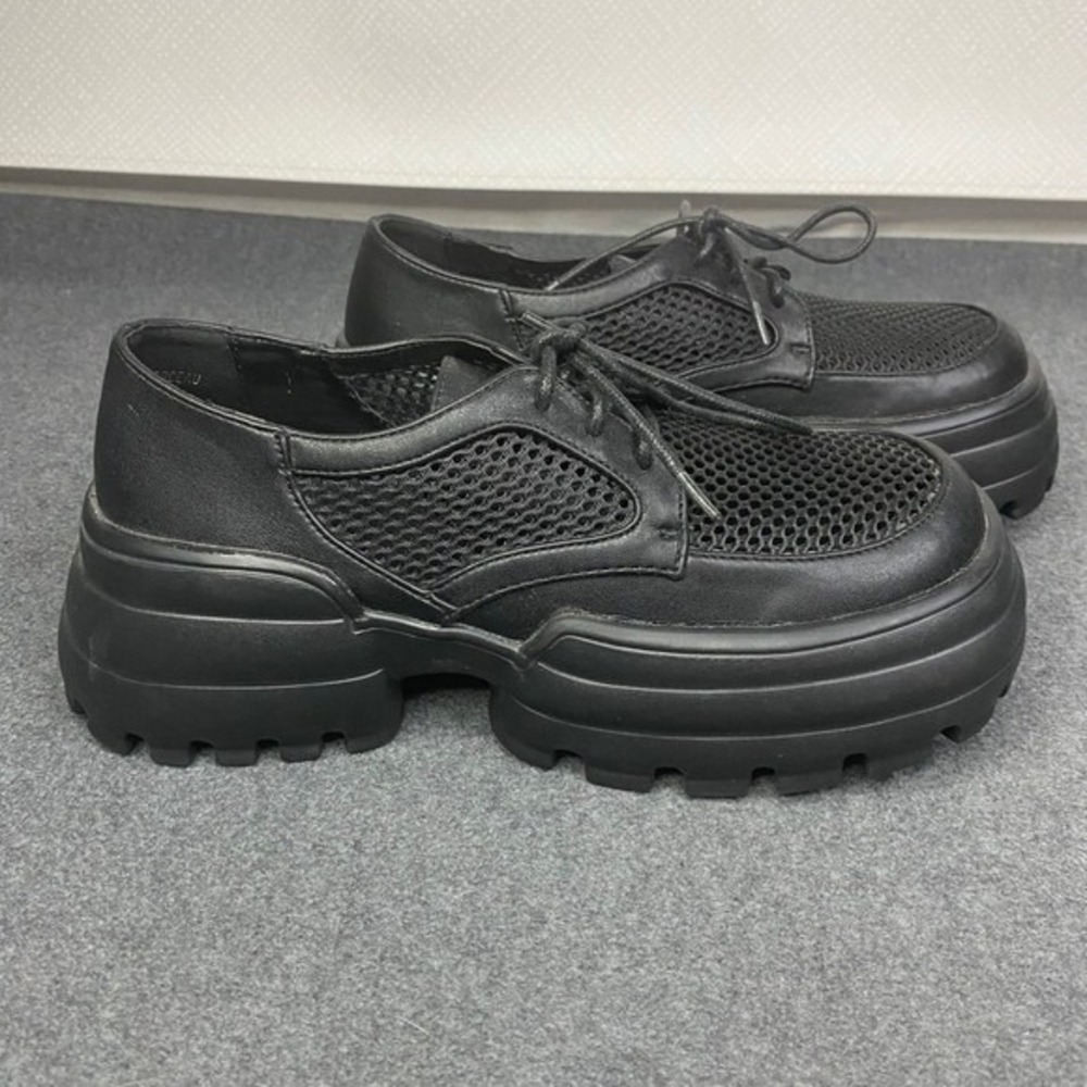 Lady Go Diva Platform Oxfords Shoes Womens Lug Sole Mesh Chunky Black Sz 7 NWOT